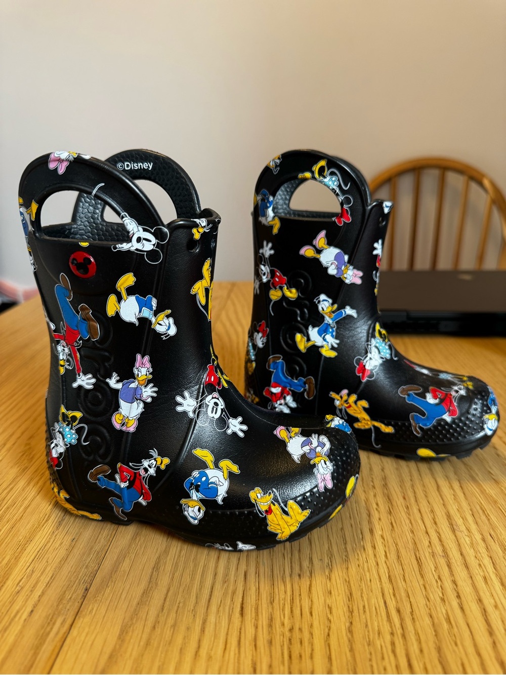 CROCS Disney Black Kids' Rain Boots with Mickey & Friends Print